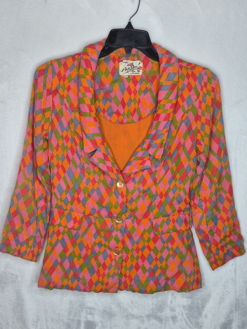 Vintage 60s 70s Phil Rose Harlequin Pantsuit Set XS / S (Tag 9/10)